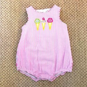 Adorable pink seersucker Florence Eiseman bubble — 12mo LIKE NEW